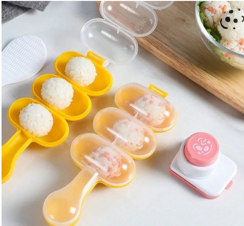 3-Compartment Hand held Rice Ball Mold Set - Orange