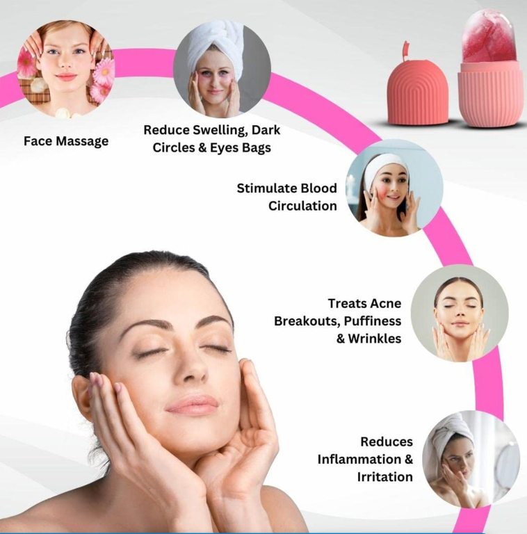2 Pieces Reusable Silicone Ice Face Roller Gua Sha Face Massager Skin Care Tool