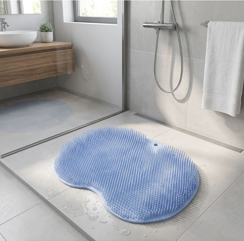 Silicone Shower Foot And Back Scrubber Mat - Blue
