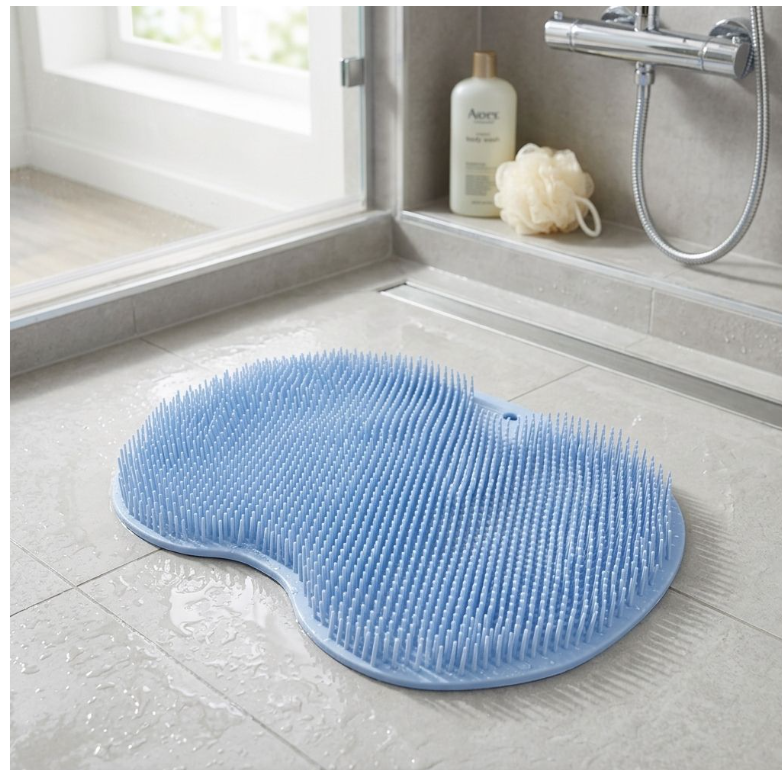 Silicone Shower Foot And Back Scrubber Mat - Blue