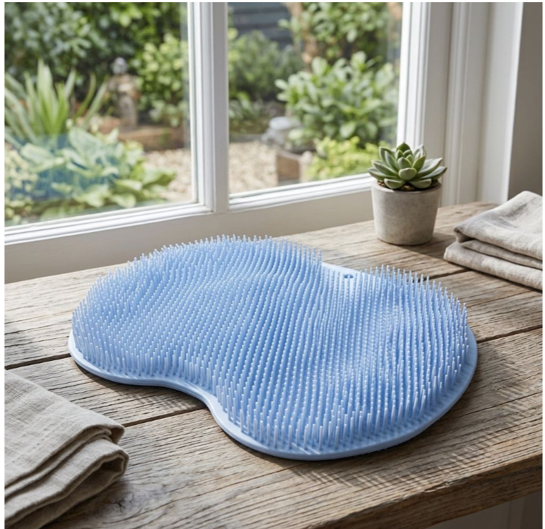 Silicone Shower Foot And Back Scrubber Mat - Blue