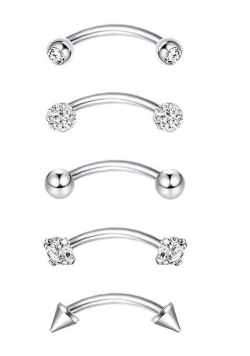 Silver 5 Pieces, 16G Rook, Lip And Eyebrow Piercing Jewelry