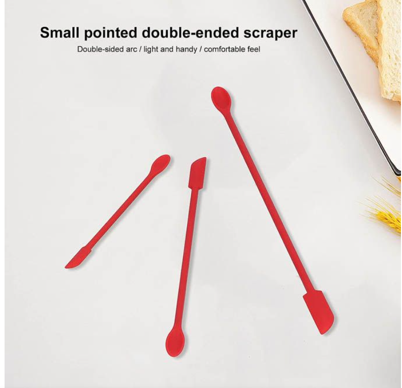 Silicone Spatular Narrow Bottle Jar Scraper Tool - Set - Red