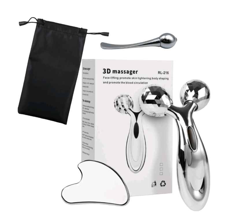 Stainless Steel Gua Sha & Facial Roller & Eye Massage Stick Set