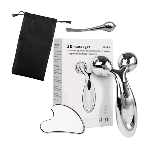 Stainless Steel Gua Sha & Facial Roller & Eye Massage Stick Set