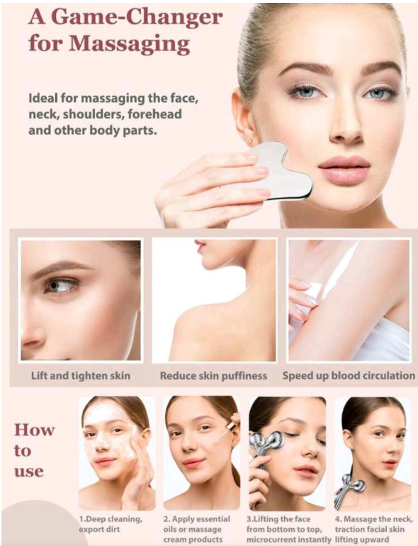 Stainless Steel Gua Sha & Facial Roller & Eye Massage Stick Set