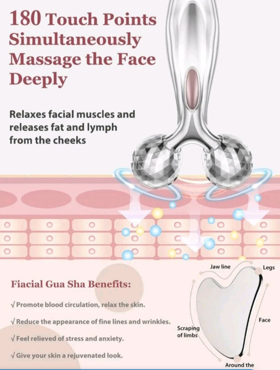 Stainless Steel Gua Sha & Facial Roller & Eye Massage Stick Set