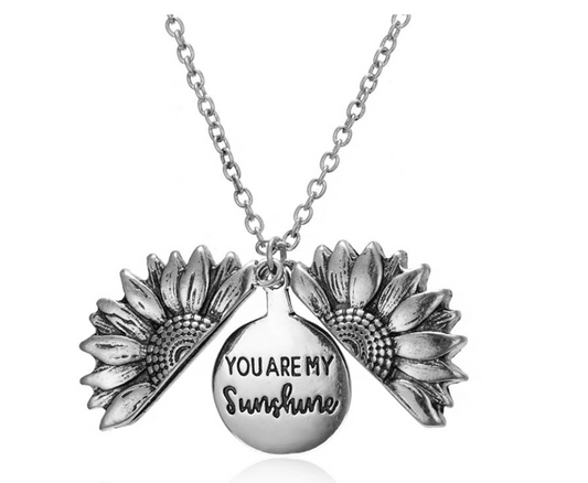 You are my sunshine - Sunflower Pendant Necklace - Silver