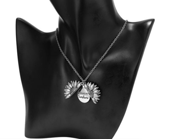 You are my sunshine - Sunflower Pendant Necklace - Silver