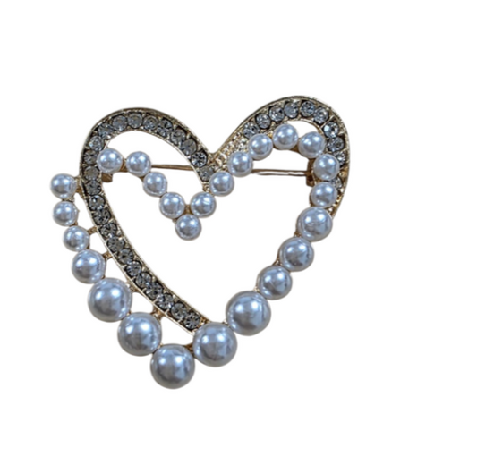 Vintage Inspired Heart Shaped Faux Pearl Brooch