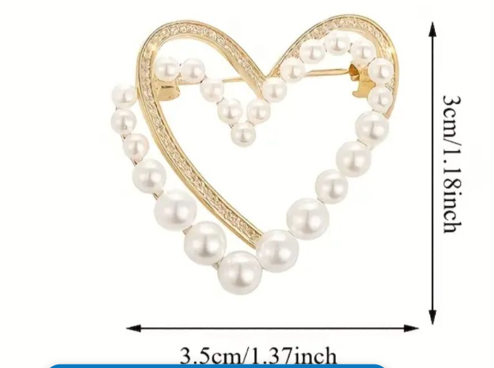 Vintage Inspired Heart Shaped Faux Pearl Brooch